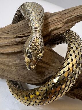 Whiting & Davis Serpent Snake Mesh Bracelet Gold Coil Wrap Vintage Signed